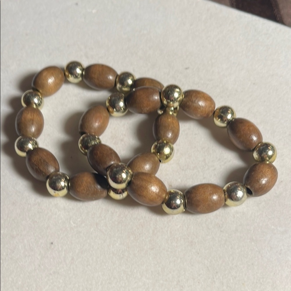 Elegant Faux Brown and Gold Beaded Bracelet Set